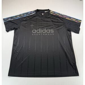 Adidas Sportswear T Shirt Mens 2XL Black Subtle Stripe Rainbow Sleeve
